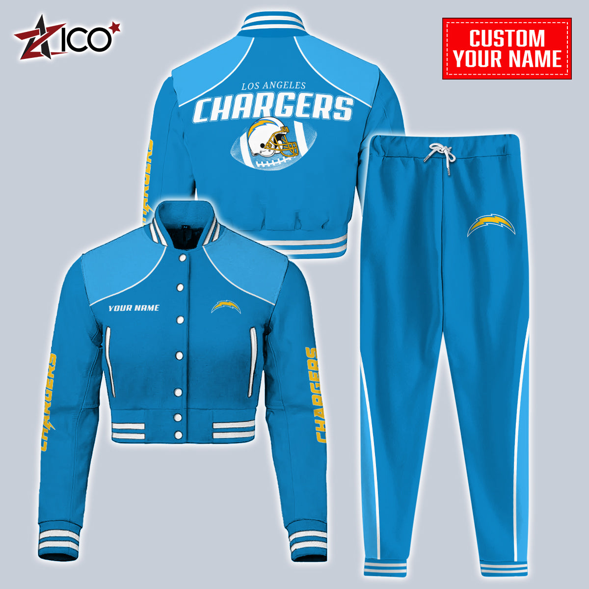 Los Angeles Chargers Combo Crop Varsity Jacket And Sweatspants Limited Edition AZTNVJSP000059