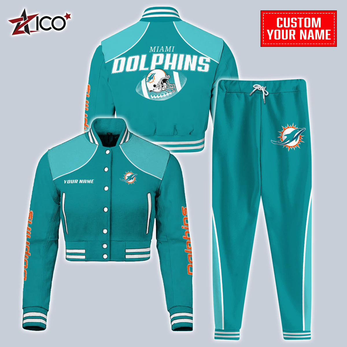 Miami Dolphins Combo Crop Varsity Jacket And Sweatspants Limited Edition AZTNVJSP000060
