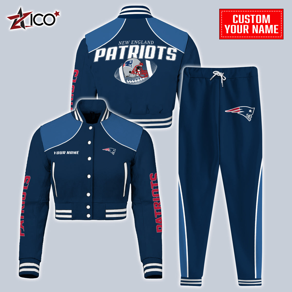 New England Patriots Combo Crop Varsity Jacket And Sweatspants Limited Edition AZTNVJSP000061