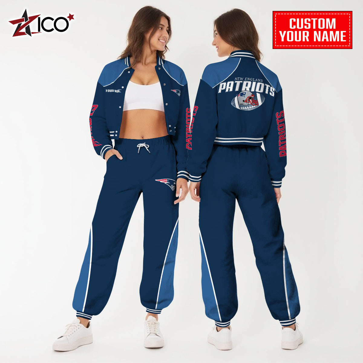 New England Patriots Combo Crop Varsity Jacket And Sweatspants Limited Edition AZTNVJSP000061