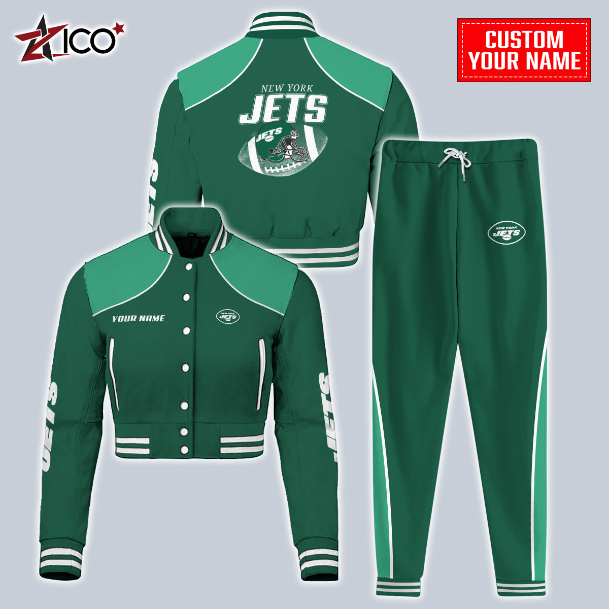 New York Jets Combo Crop Varsity Jacket And Sweatspants Limited Edition AZTNVJSP000062