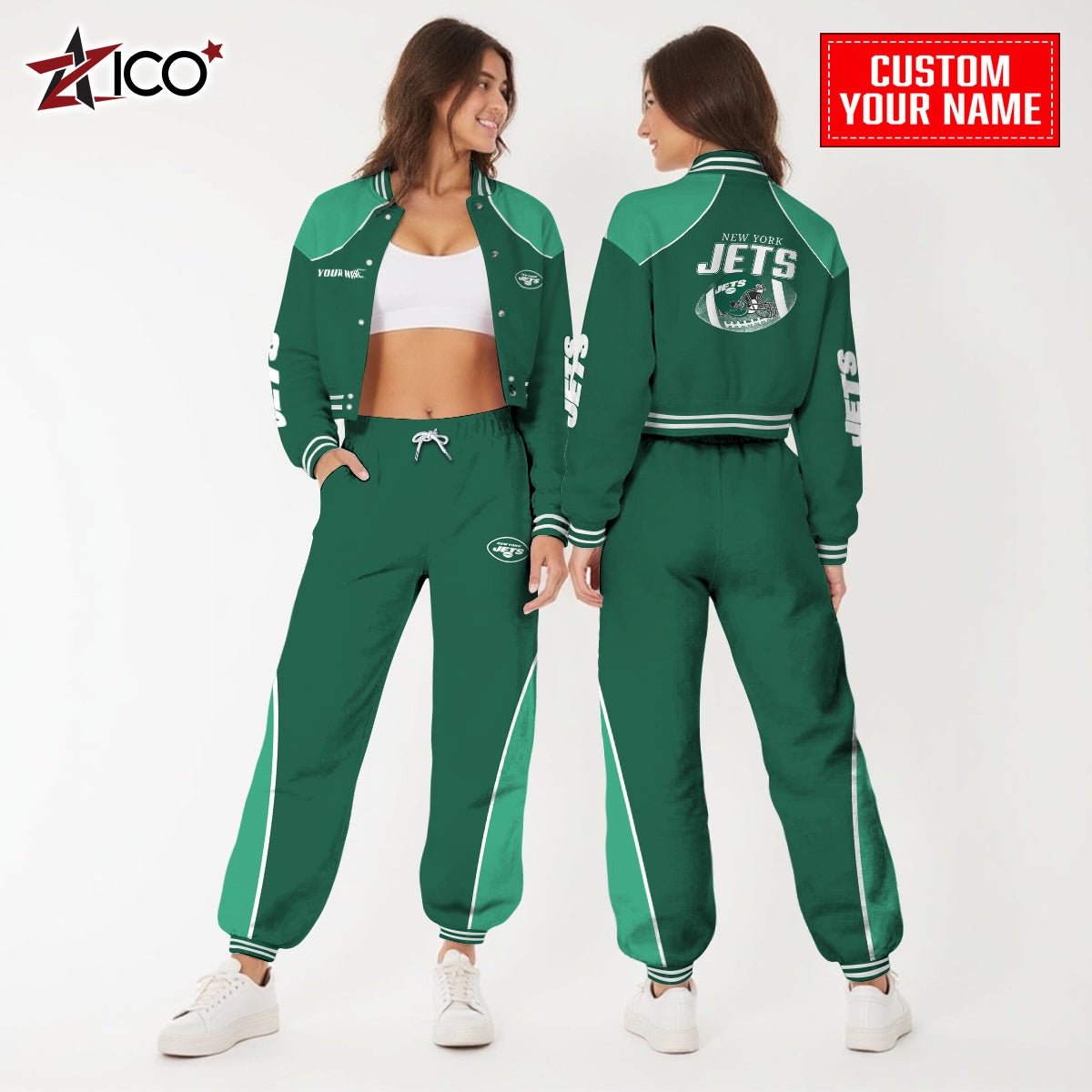 New York Jets Combo Crop Varsity Jacket And Sweatspants Limited Edition AZTNVJSP000062