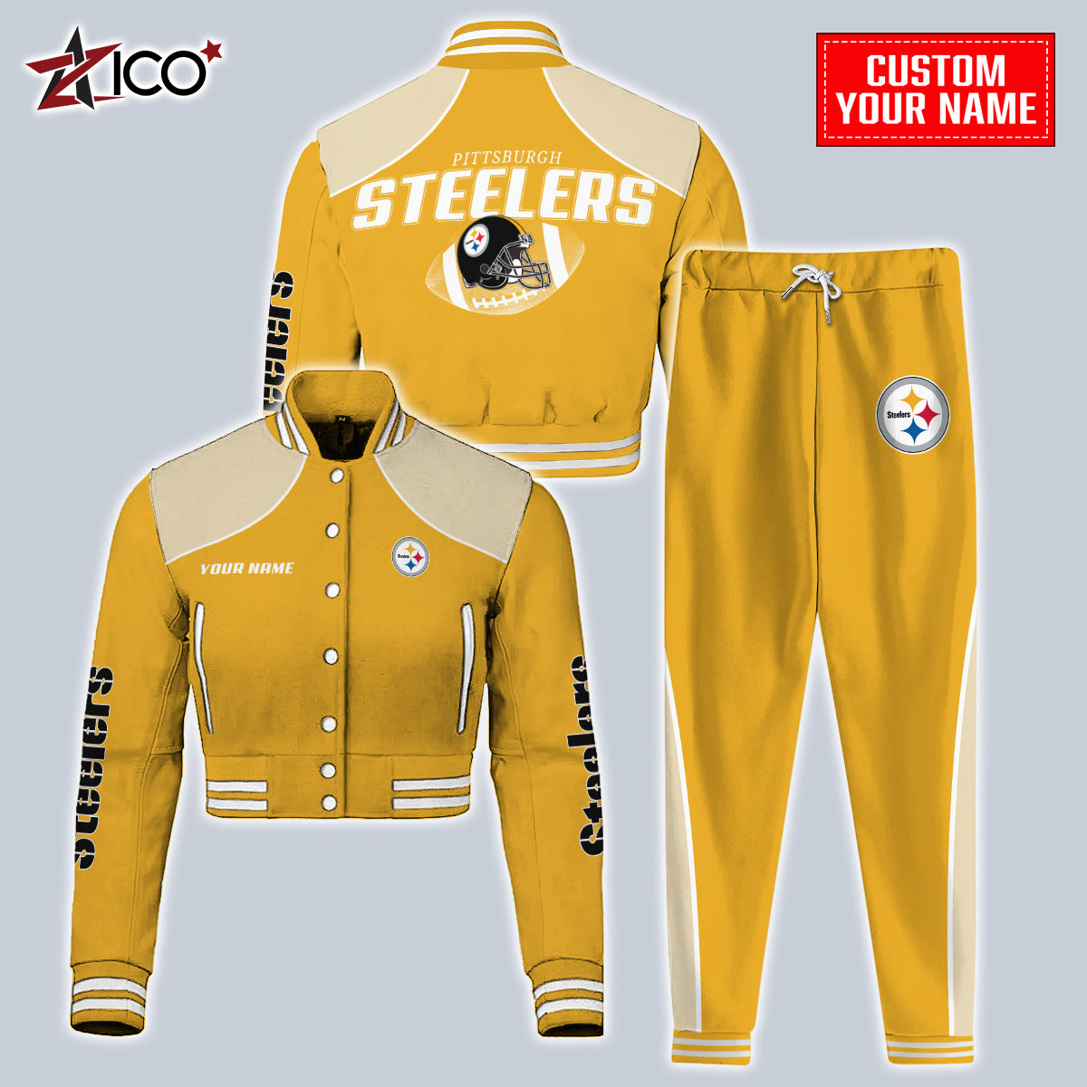 Pittsburgh Steelers Combo Crop Varsity Jacket And Sweatspants Limited Edition AZTNVJSP000063