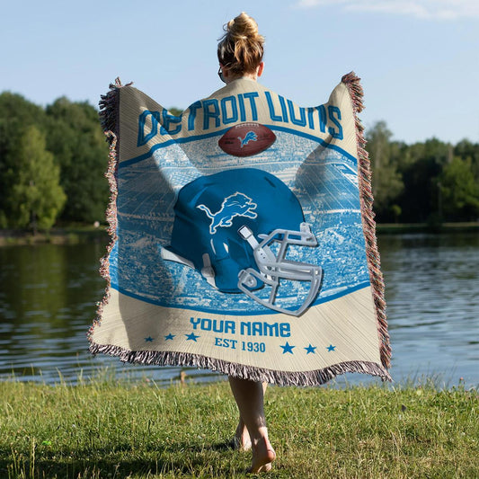 Detroit Lions Premium New Woven Throw Blanket AZTNWVB000038