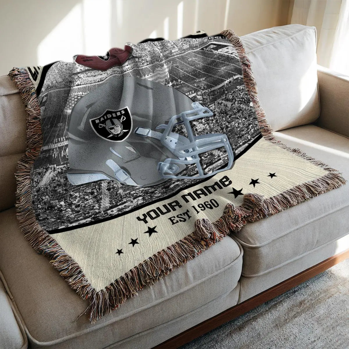 Las Vegas Raiders Premium New Woven Throw Blanket AZTNWVB000058