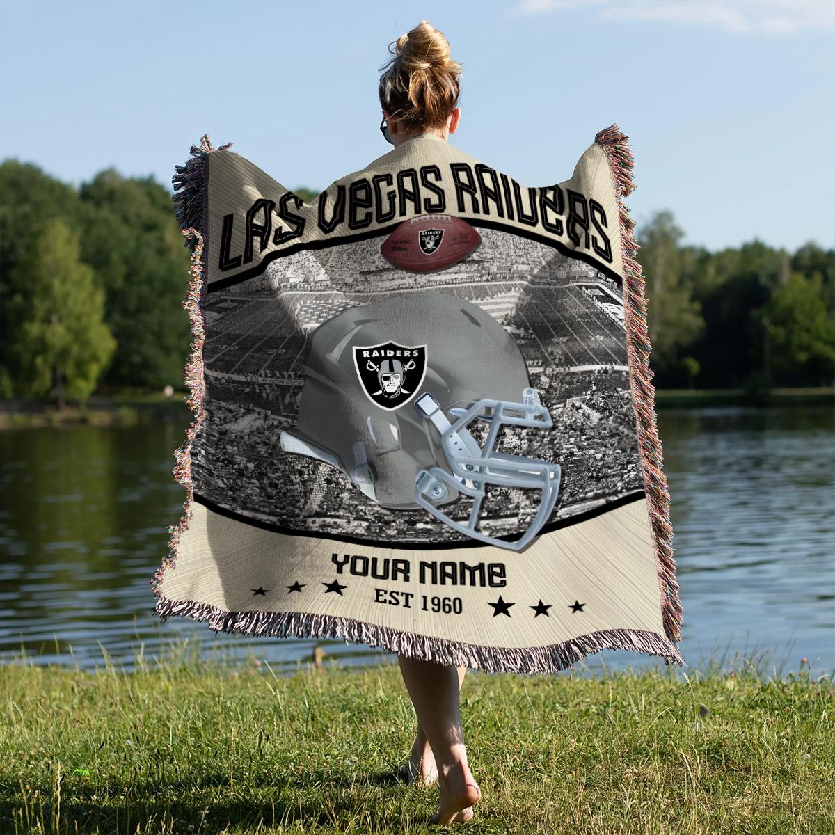 Las Vegas Raiders Premium New Woven Throw Blanket AZTNWVB000058
