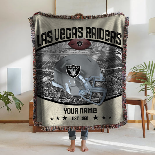 Las Vegas Raiders Premium New Woven Throw Blanket AZTNWVB000058