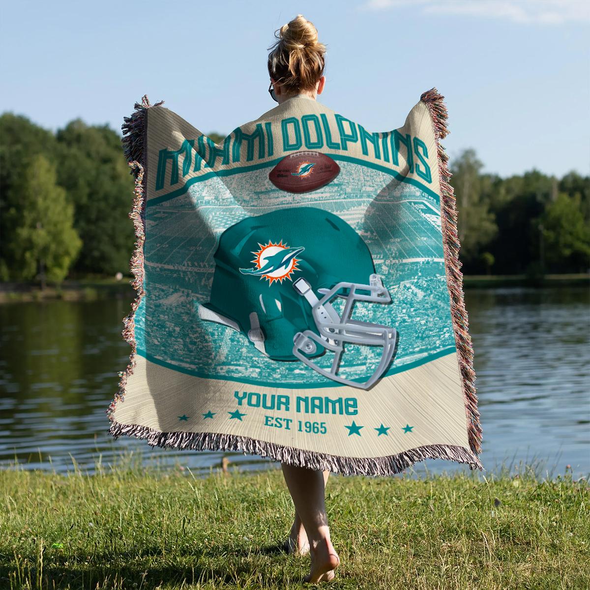 Miami Dolphins Premium New Woven Throw Blanket AZTNWVB000060