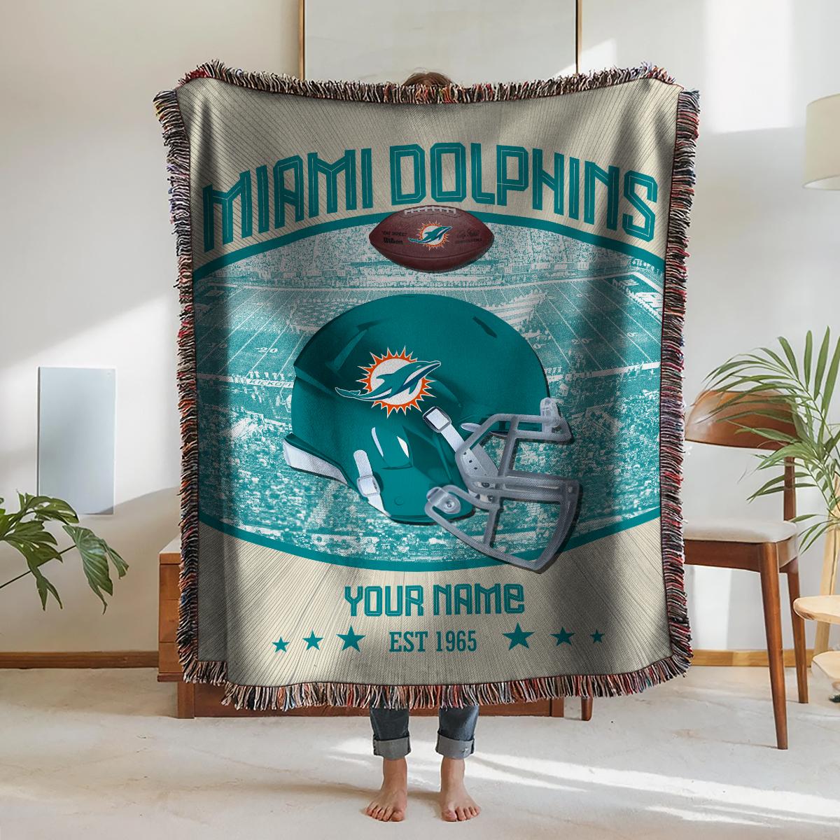 Miami Dolphins Premium New Woven Throw Blanket AZTNWVB000060