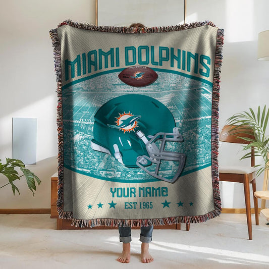 Miami Dolphins Premium New Woven Throw Blanket AZTNWVB000060