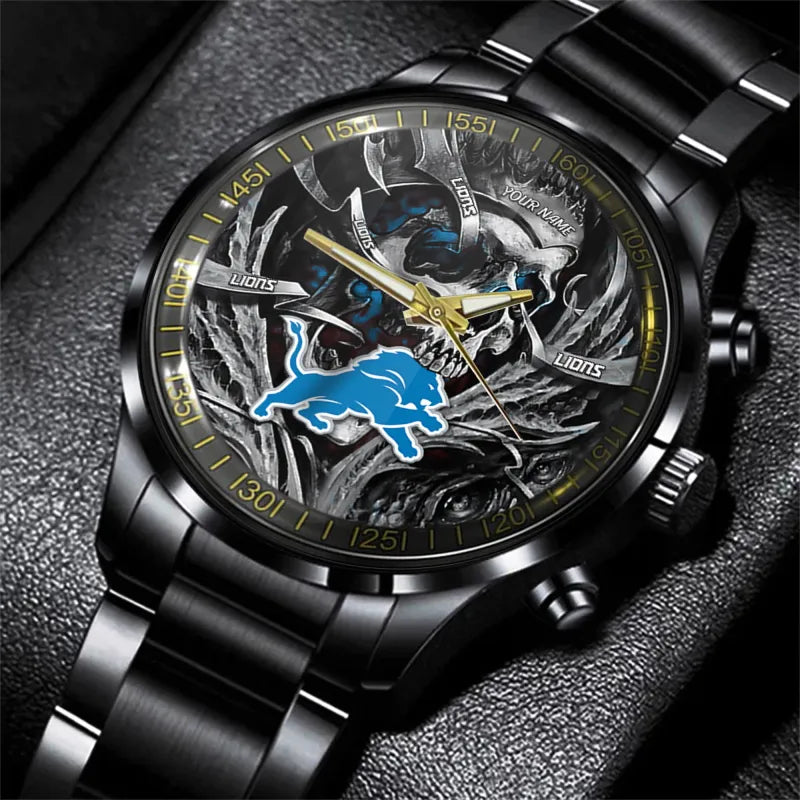 Detroit Lions Black Fashion Watch Gifts For Sport Fans AZWATCH47-1