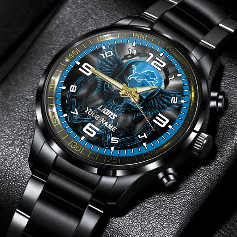 Detroit Lions Black Fashion Watch Gifts For Sport Fans AZWATCH47-3