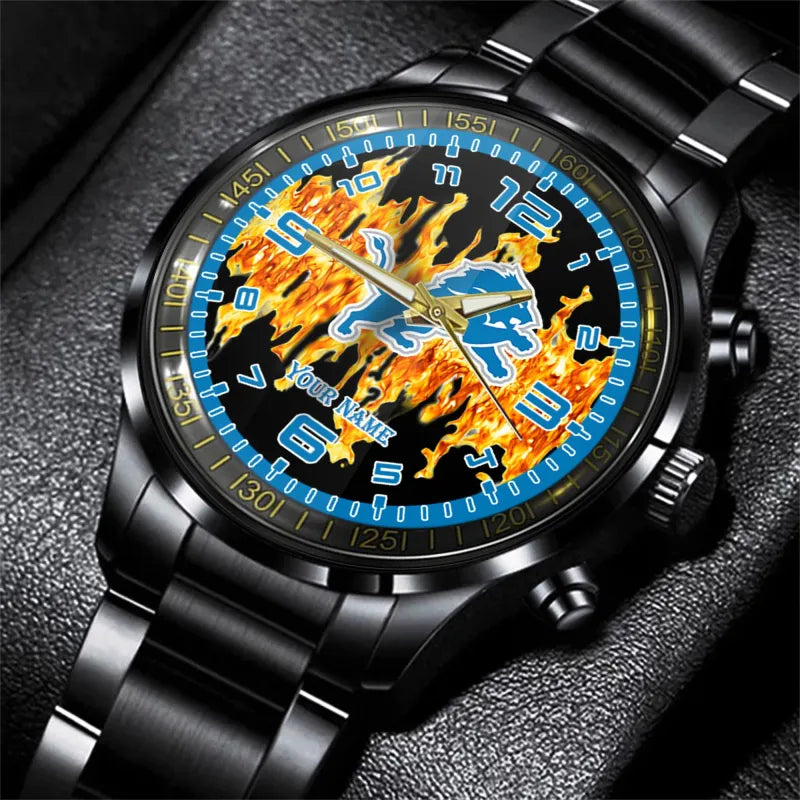 Detroit Lions Black Fashion Watch Gifts For Sport Fans AZWATCH47-4