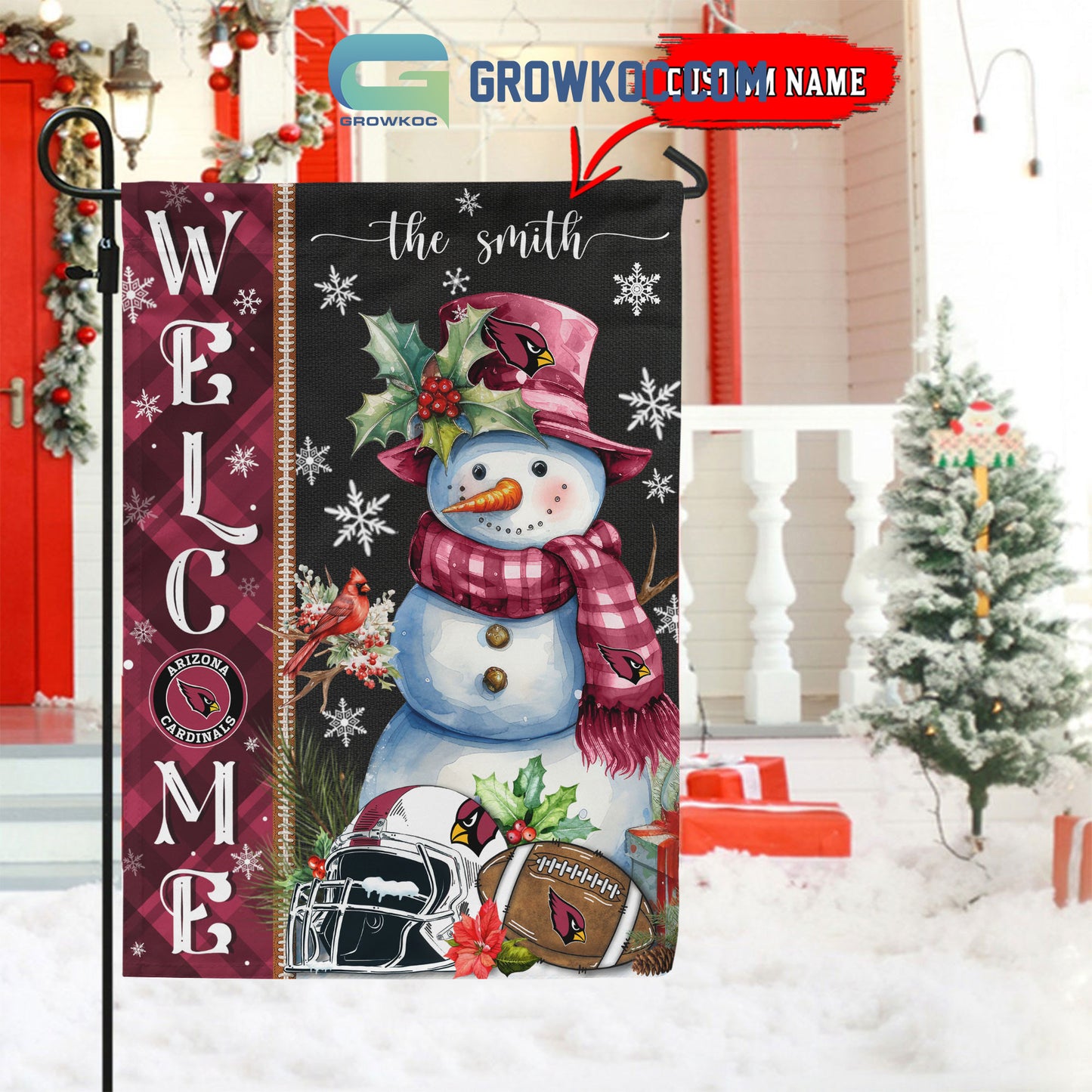 Arizona Cardinals Christmas Personalized Flag BGFLAG520
