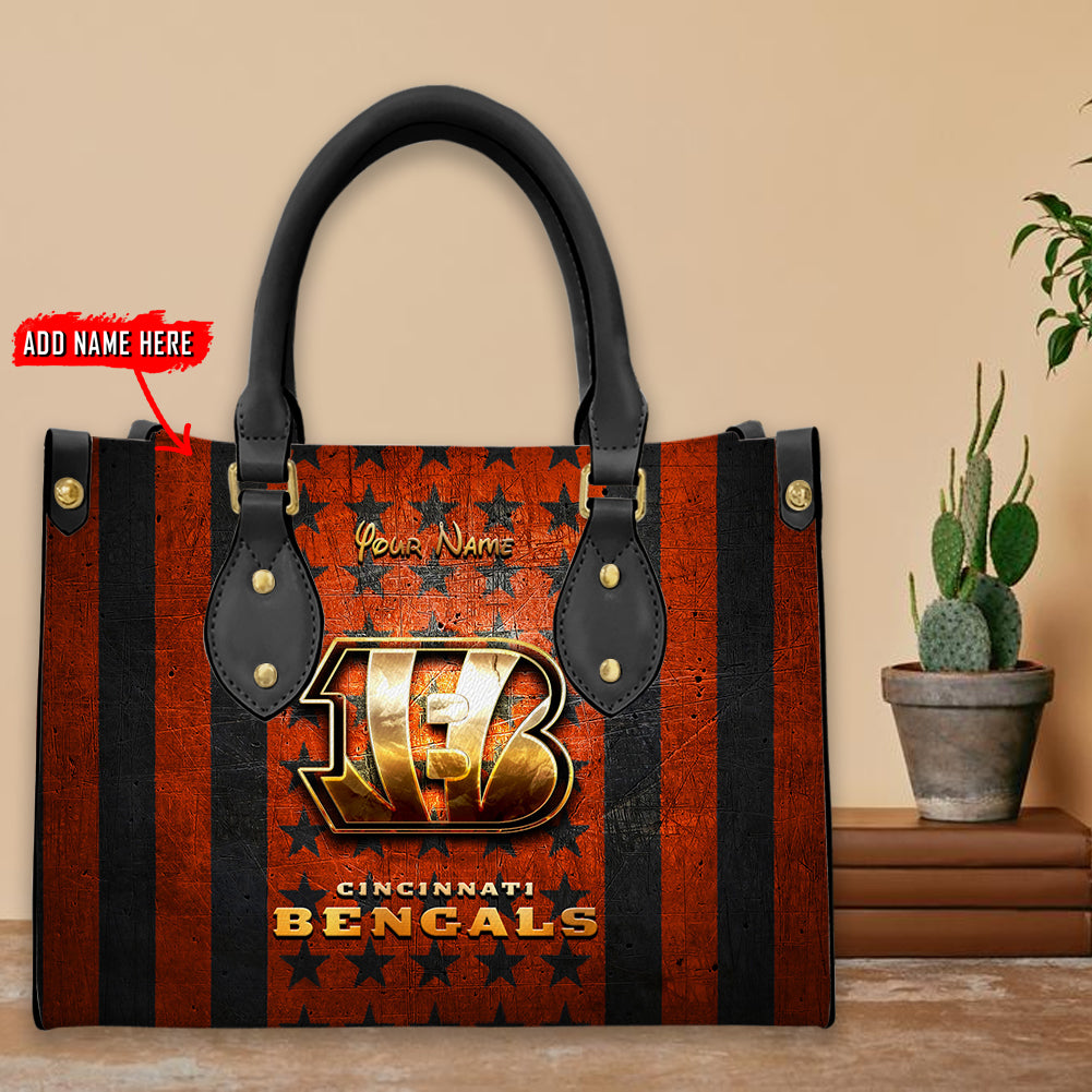 Cincinnati Bengals Personalized Leather Hand Bag BBLTHB690
