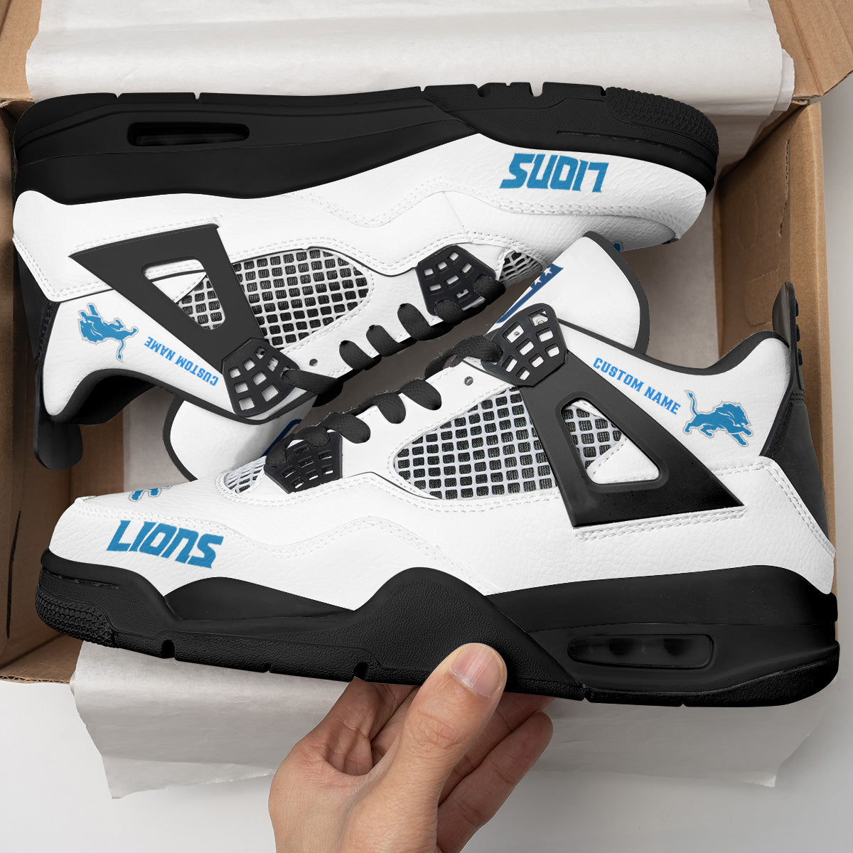 Detroit Lions Personalized AJ4 Sneaker BG282