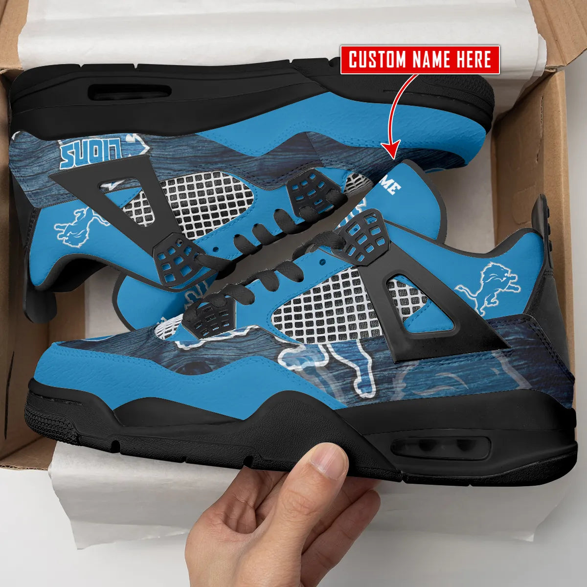 Detroit Lions Personalized AJ4 Sneaker BG309
