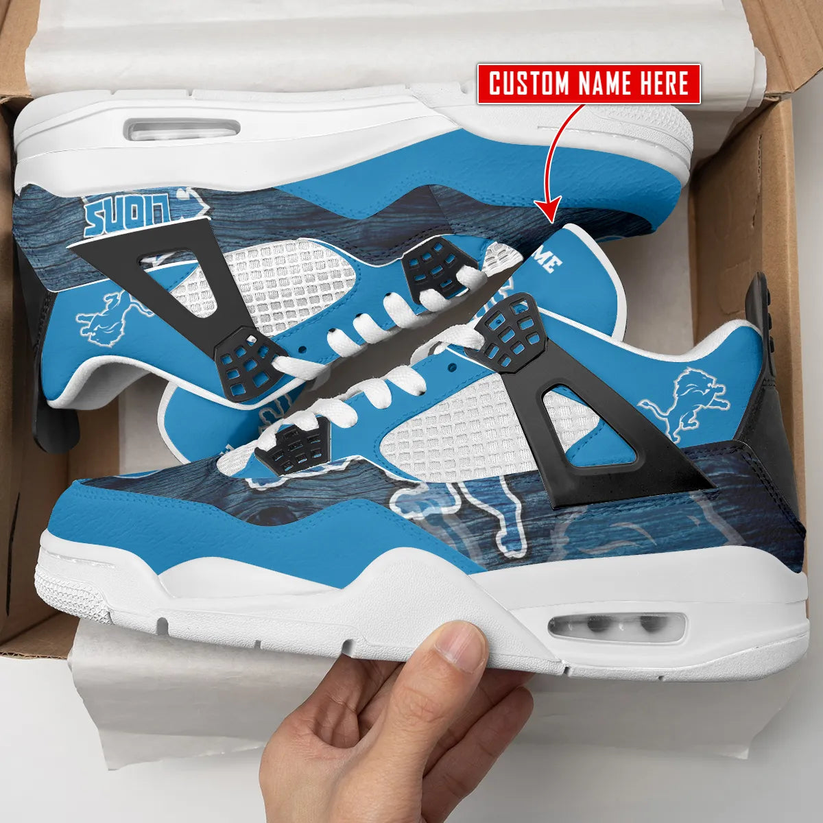Detroit Lions Personalized AJ4 Sneaker BG309