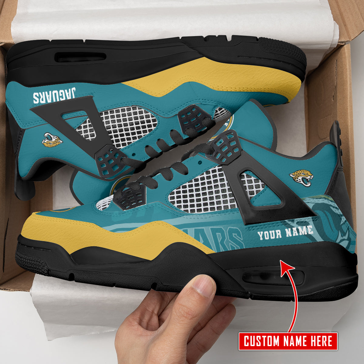 Jacksonville Jaguars Personalized AJ4 Sneaker BG311
