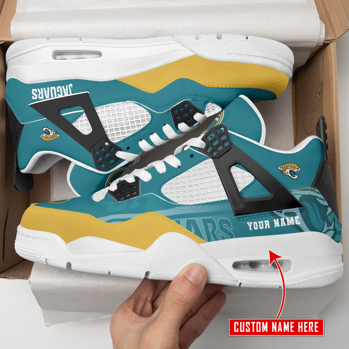 Jacksonville Jaguars Personalized AJ4 Sneaker BG311
