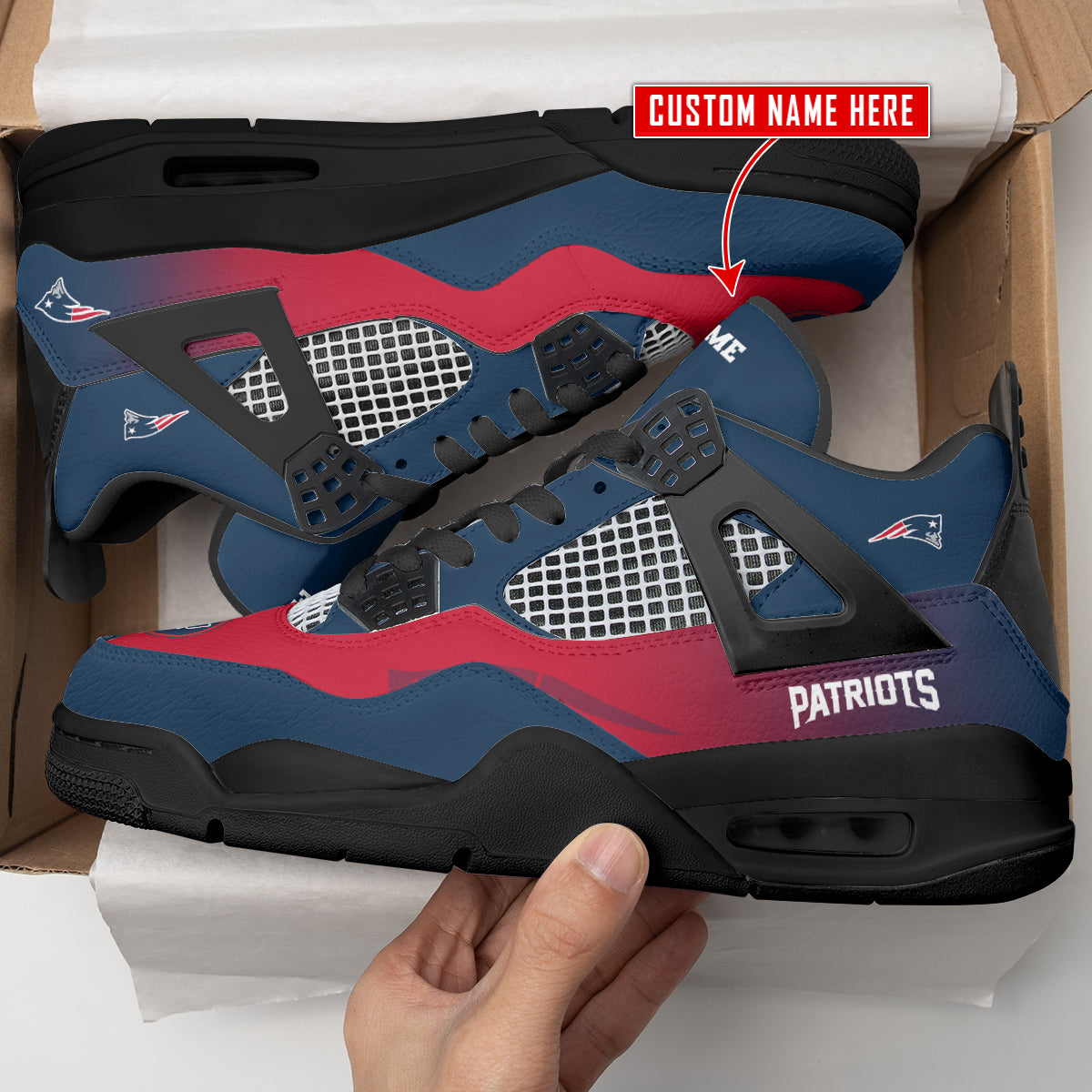 New England Patriots Personalized AJ4 Sneaker BG312