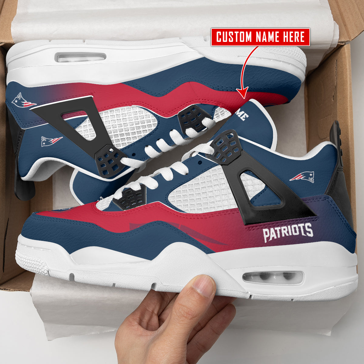 New England Patriots Personalized AJ4 Sneaker BG312
