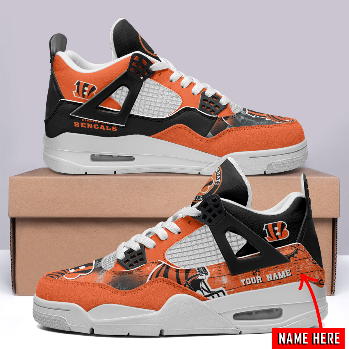 Cincinnati Bengals Personalized AJ4 Sneaker BG313