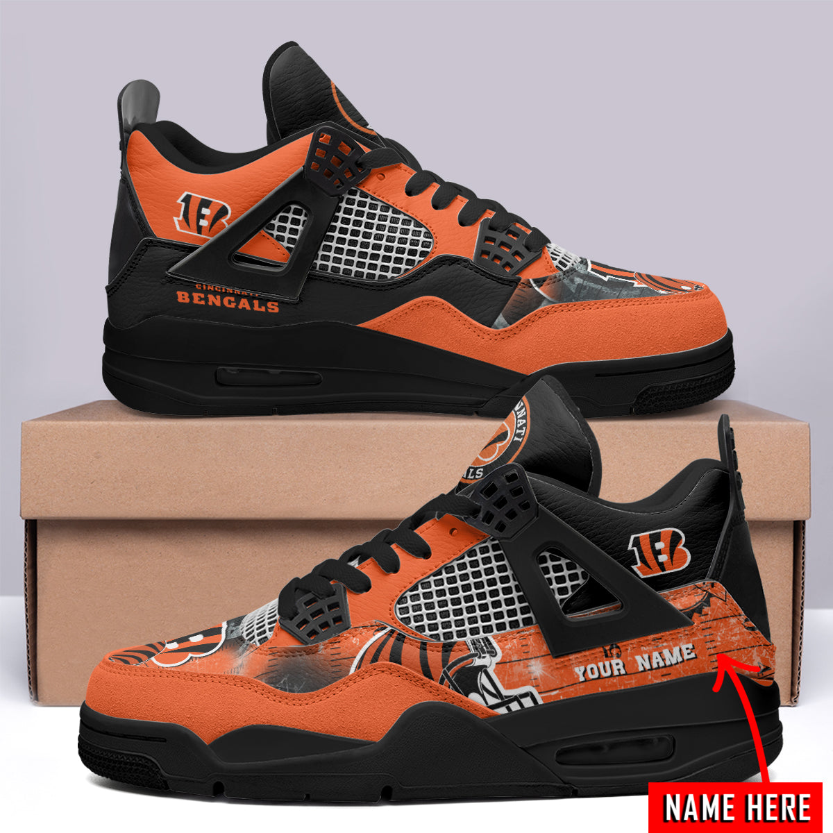 Cincinnati Bengals Personalized AJ4 Sneaker BG313