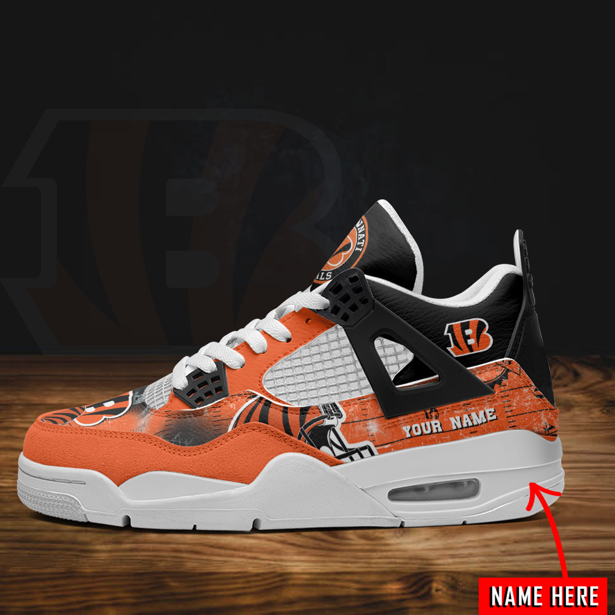 Cincinnati Bengals Personalized AJ4 Sneaker BG313