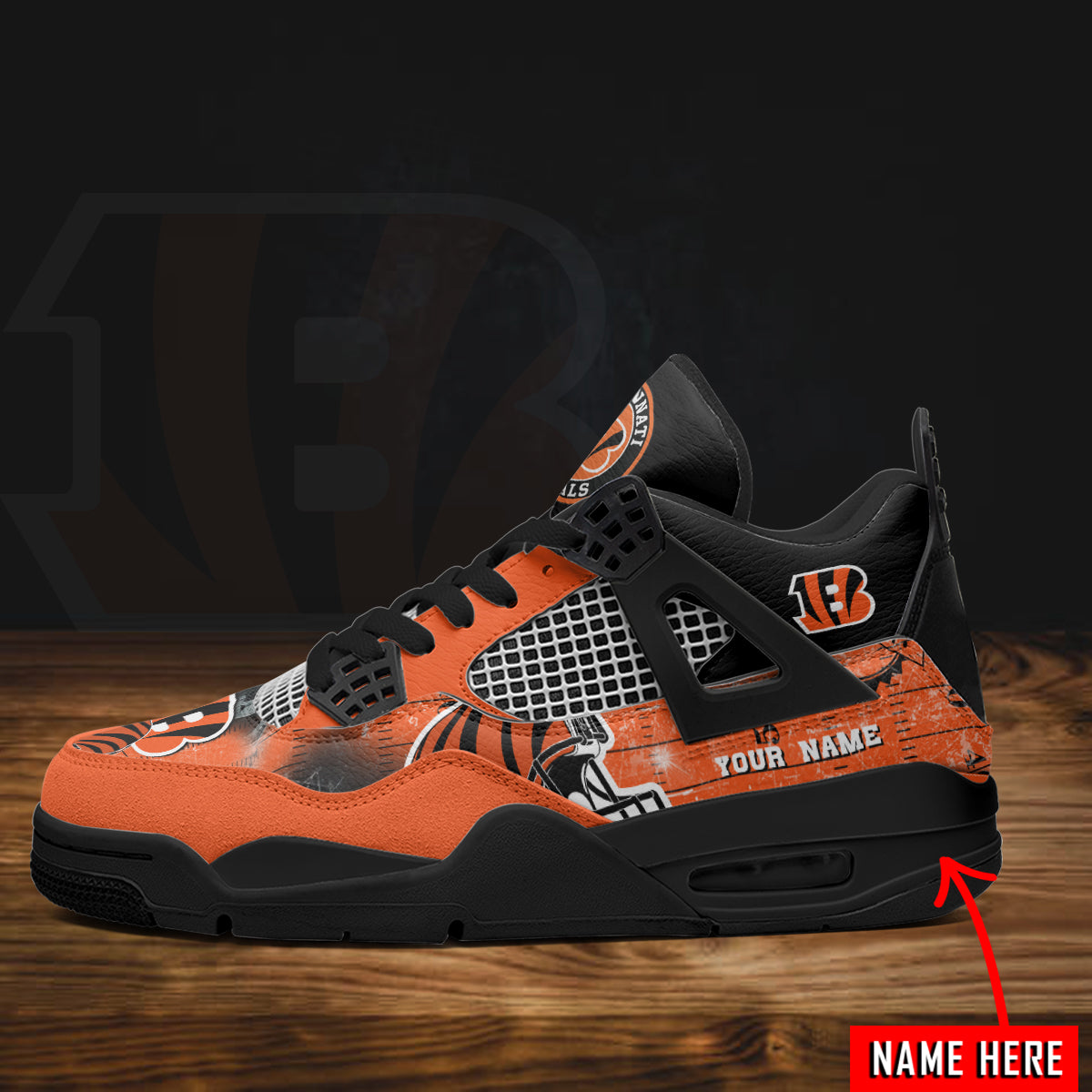 Cincinnati Bengals Personalized AJ4 Sneaker BG313