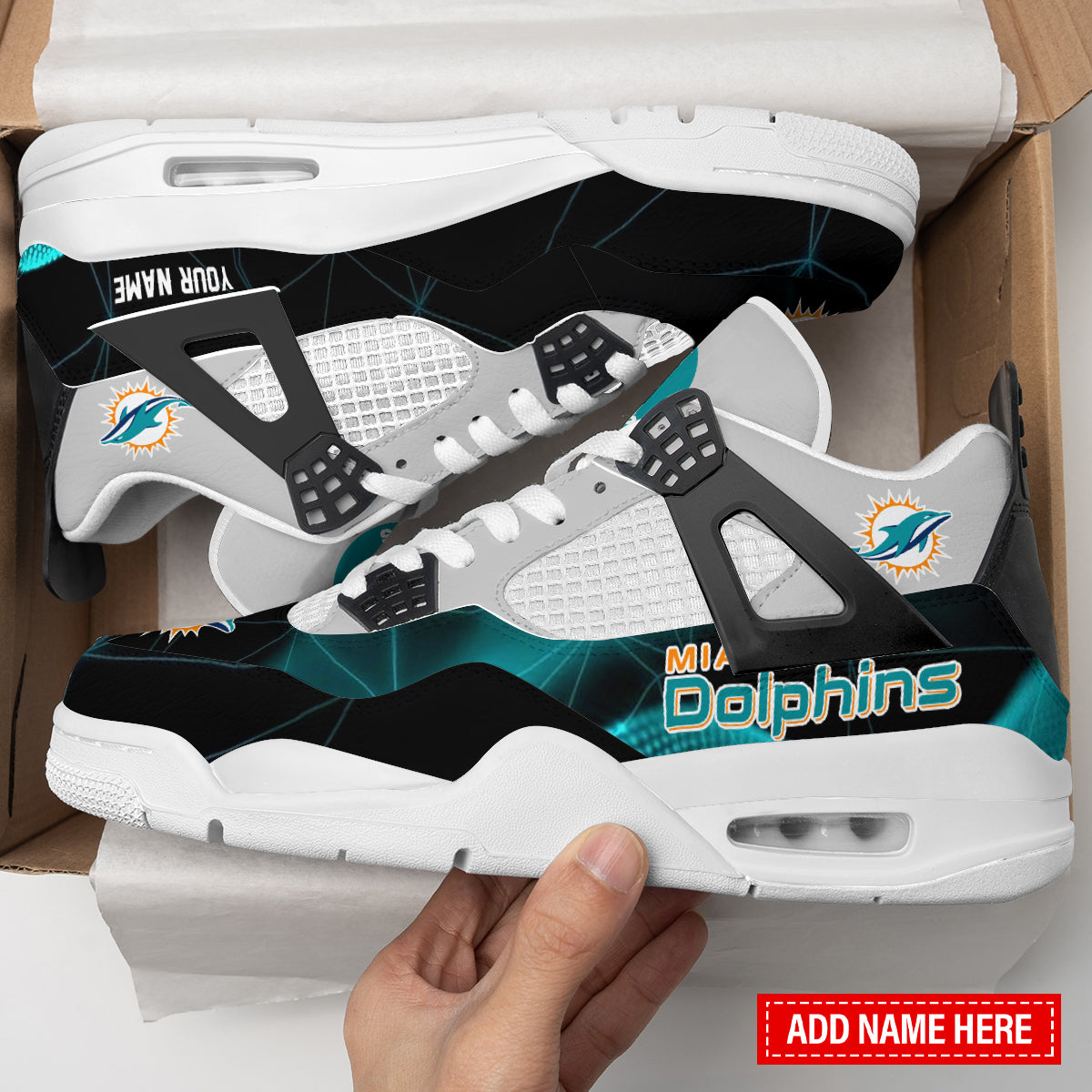 Miami Dolphins Personalized AJ4 Sneaker BG316