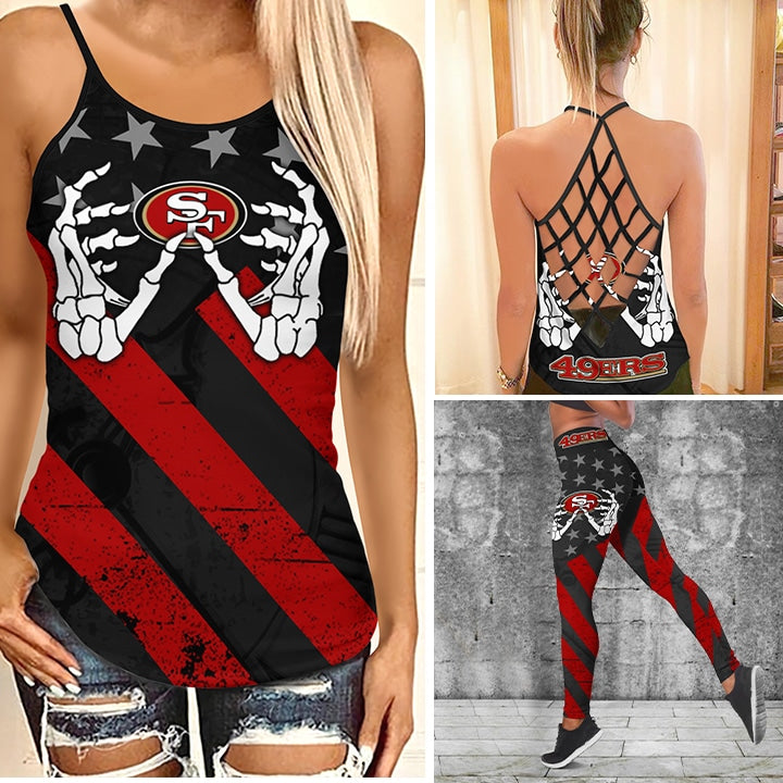 San Francisco 49ers Leggings And Criss Cross Tank Top BG113