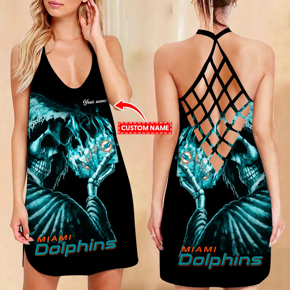 Miami Dolphins Personalized Criss-Cross Dress 29