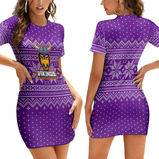 Minnesota Vikings Short Sleeve Bodycon Mini Dress BG389