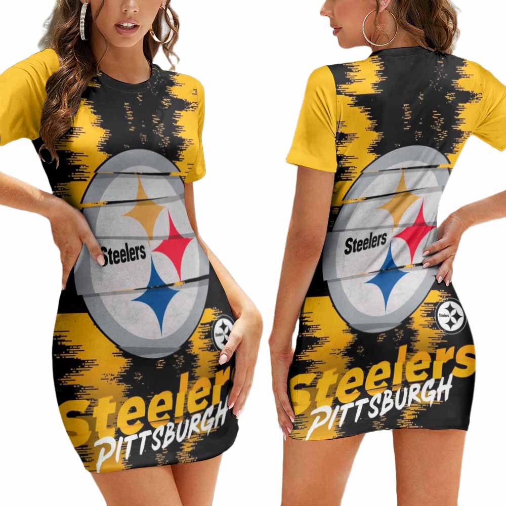 Pittsburgh Steelers Short Sleeve Bodycon Mini Dress BG394