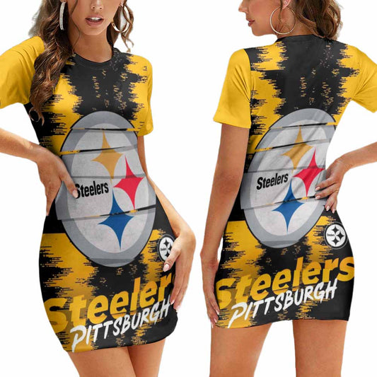 Pittsburgh Steelers Short Sleeve Bodycon Mini Dress BG394