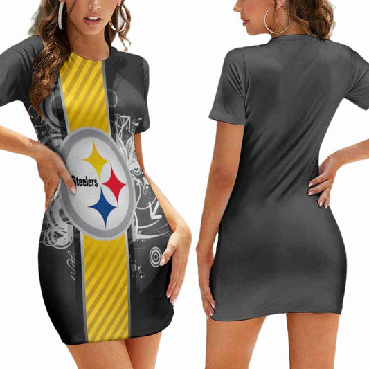 Pittsburgh Steelers Short Sleeve Bodycon Mini Dress BG401
