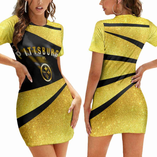 Pittsburgh Steelers Short Sleeve Bodycon Mini Dress BG402