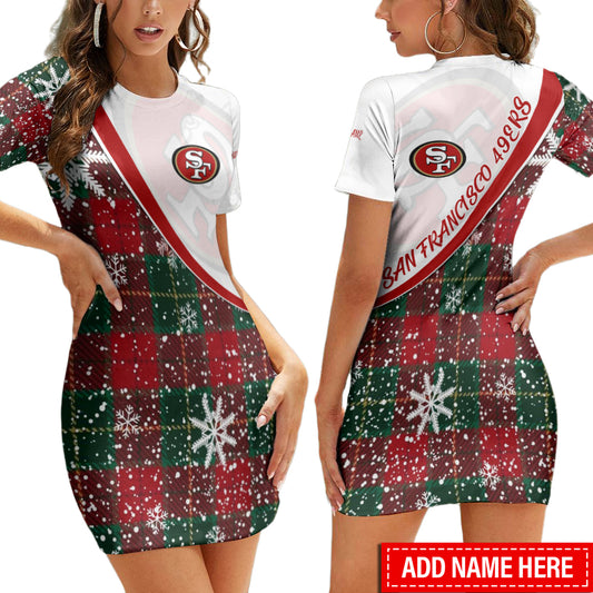 San Francisco 49ers Personalized Short Sleeve Bodycon Mini Dress BGCSD403