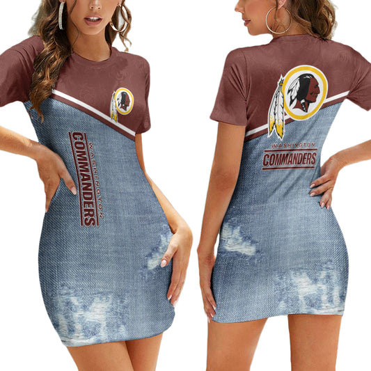 Washington Commanders Short Sleeve Bodycon Mini Dress BGCSD412