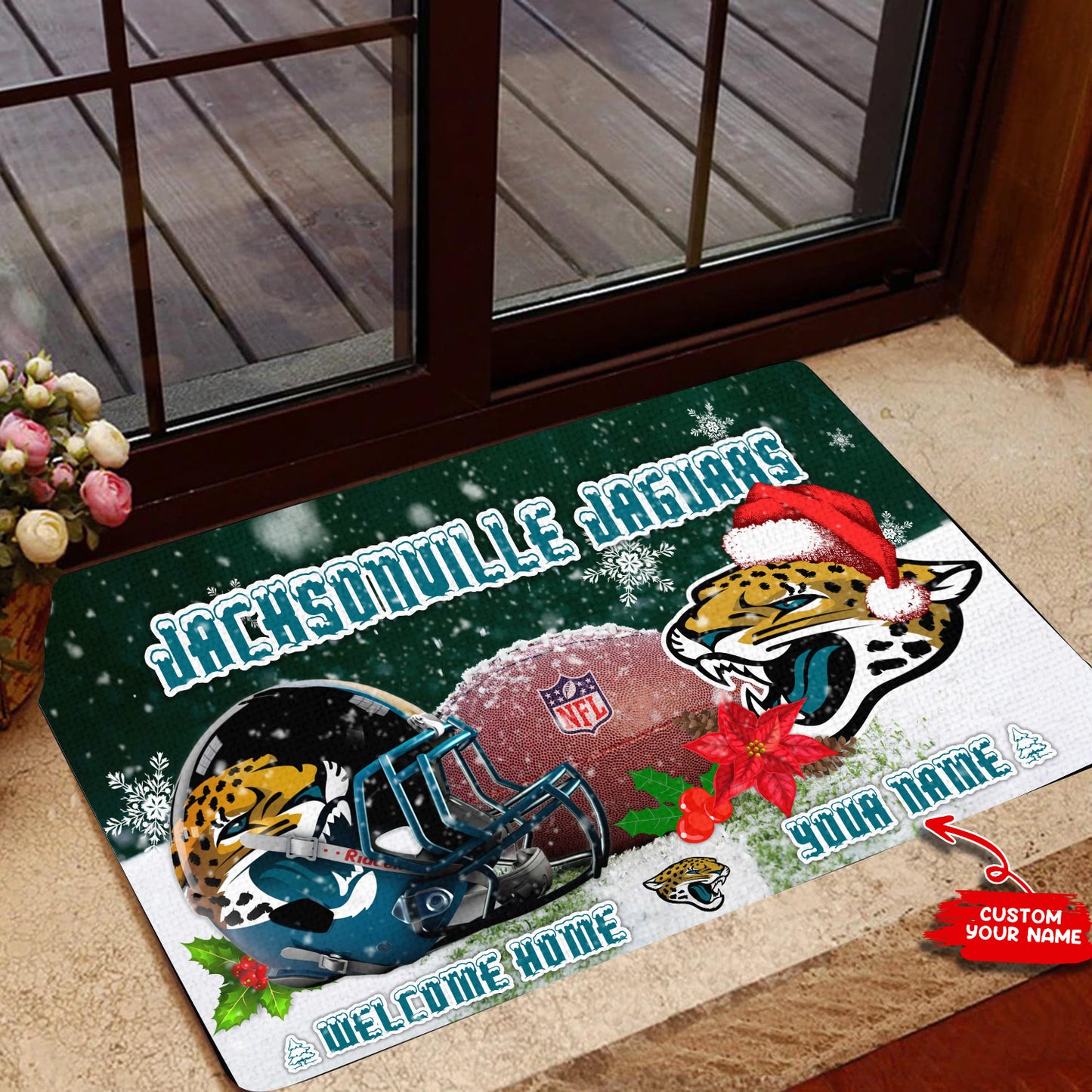 Jacksonville Jaguars Christmas Personalized Doormat BGDMM574