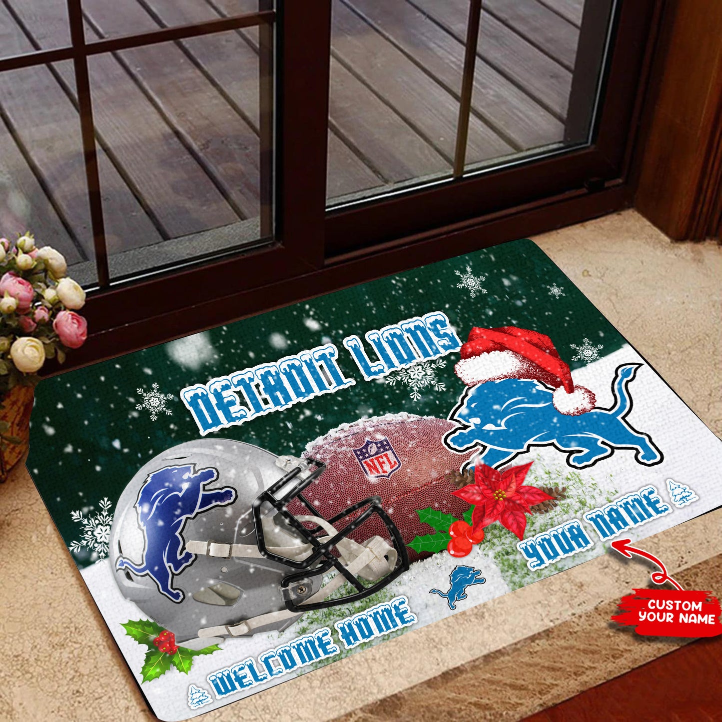 Detroit Lions Christmas Personalized Doormat BGDMM575