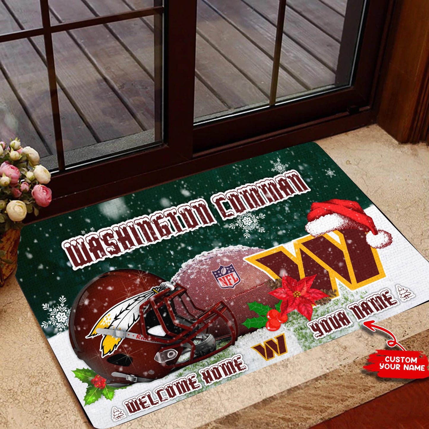 Washington Commanders Christmas Personalized Doormat BGDMM576