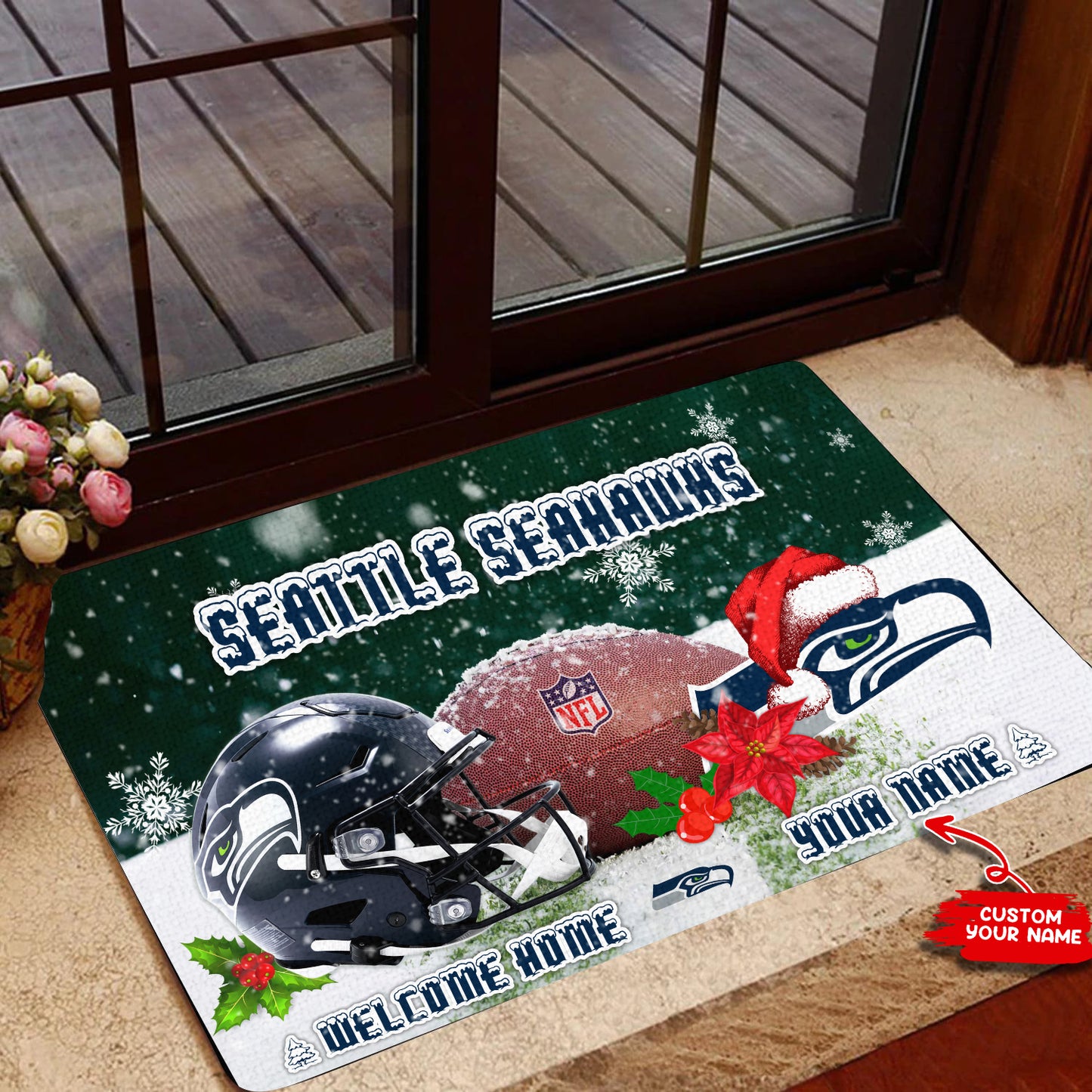 Seattle Seahawks Christmas Personalized Doormat BGDMM577