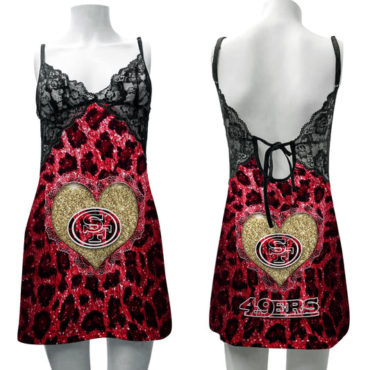 San Francisco 49ers Lace Back Strap Slip Dress BG06
