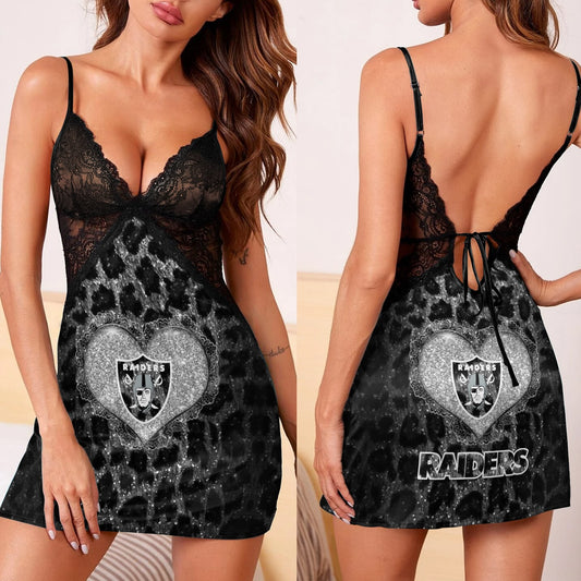 Las Vegas Raiders Lace Back Strap Slip Dress BG08