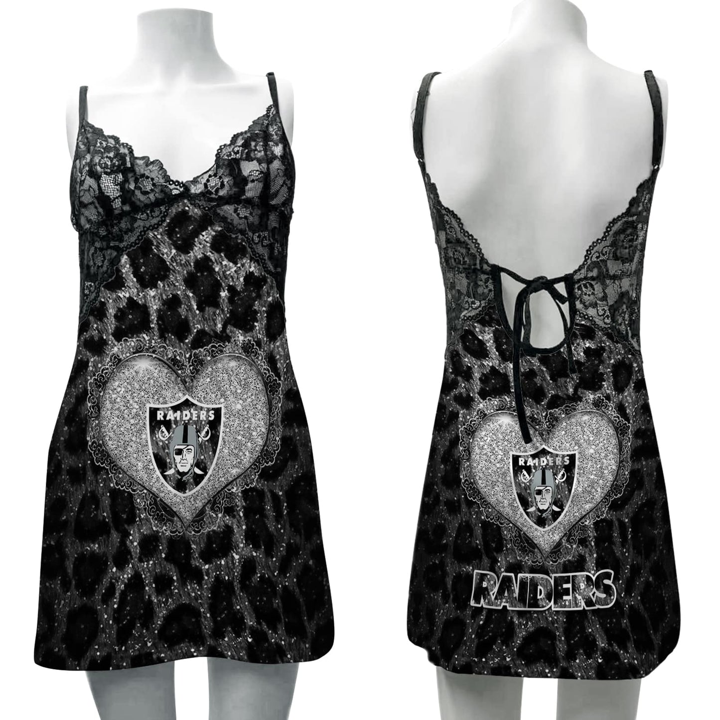 Las Vegas Raiders Lace Back Strap Slip Dress BG08