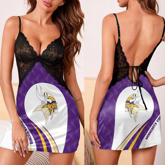 Minnesota Vikings Lace Back Strap Slip Dress BG14