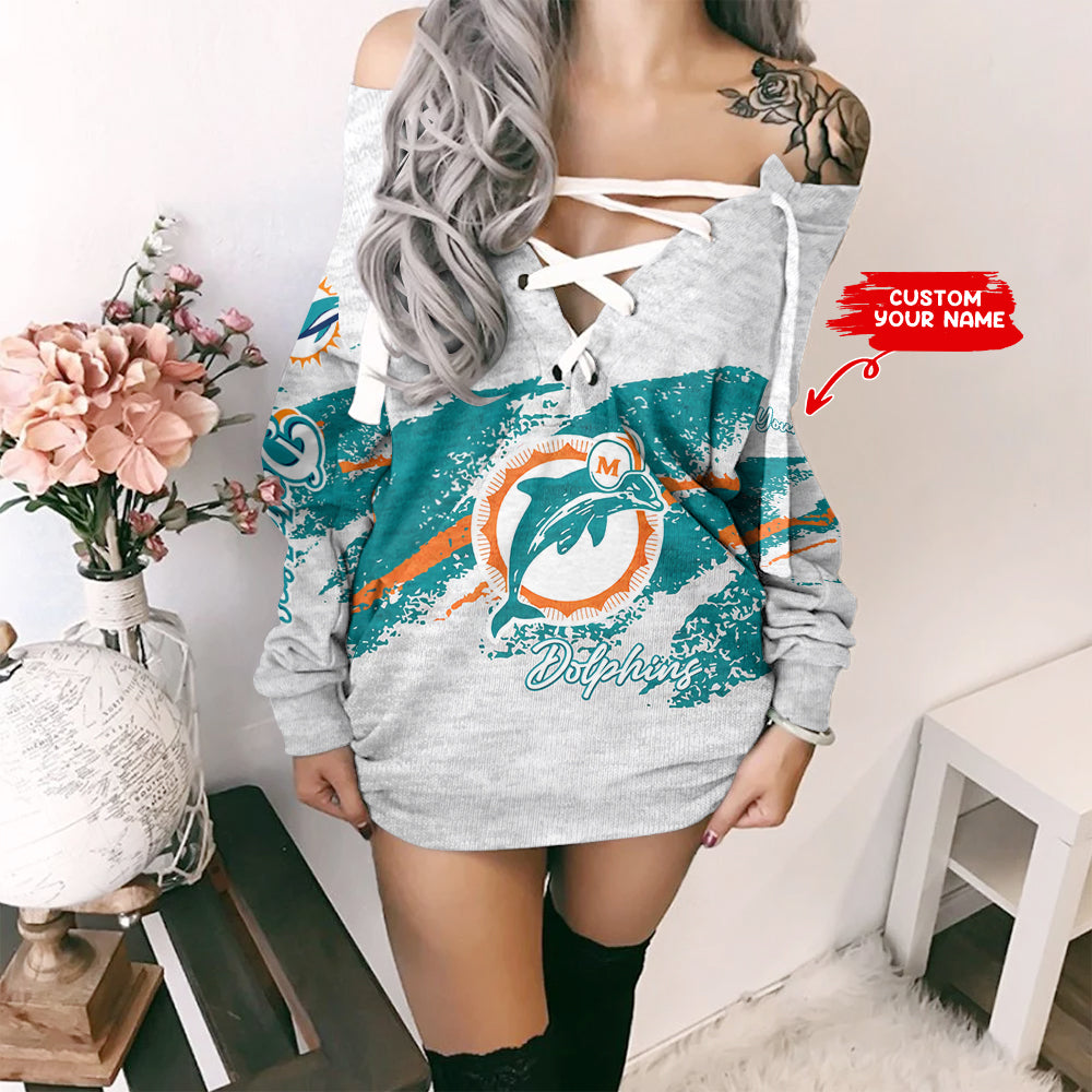 Miami Dolphins Personalized Lace-Up Sweatshirt BG24