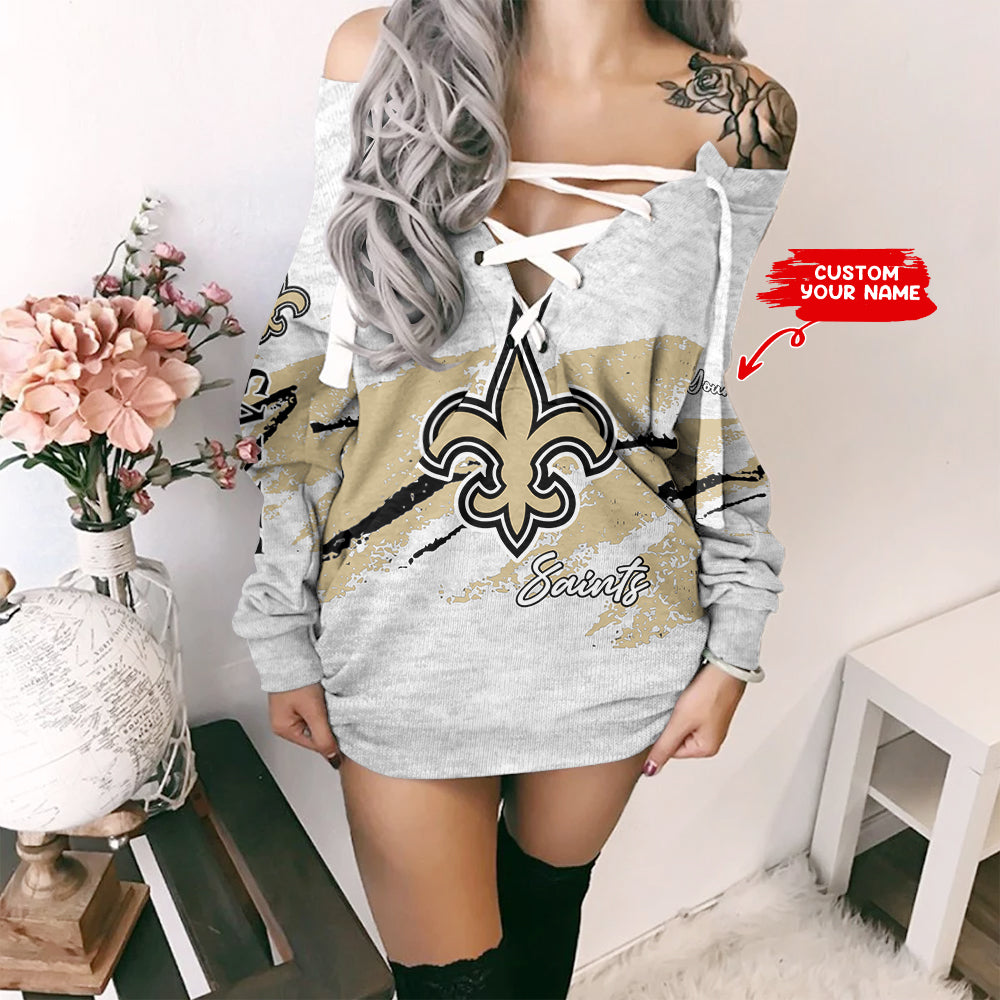 New Orleans Saints Personalized Lace-Up Sweatshirt BG26